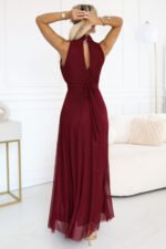 636-1 VERONICA luxurious long dress with a brocade accent and a chic shape - burgundy-3
