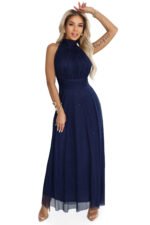 636-2 VERONICA luxurious long dress with a brocade accent and a chic cut - navy blue-7