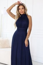 636-2 VERONICA luxurious long dress with a brocade accent and a chic cut - navy blue-4