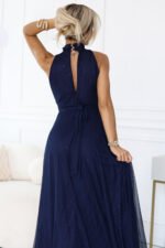 636-2 VERONICA luxurious long dress with a brocade accent and a chic cut - navy blue-5