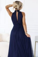 636-2 VERONICA luxurious long dress with a brocade accent and a chic cut - navy blue-5