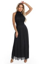 636-3 VERONICA luxurious long dress with a brocade accent and a chic cut - black-7
