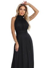 636-3 VERONICA luxurious long dress with a brocade accent and a chic cut - black-8