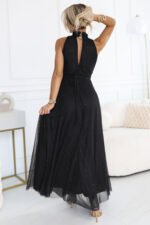 636-3 VERONICA luxurious long dress with a brocade accent and a chic cut - black-2