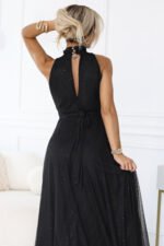 636-3 VERONICA luxurious long dress with a brocade accent and a chic cut - black-4