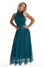 636-4 VERONICA Luxurious long gown with a glitter accent and a chic cut - green-10