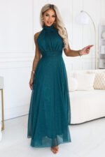 636-4 VERONICA Luxurious long gown with a glitter accent and a chic cut - green-4
