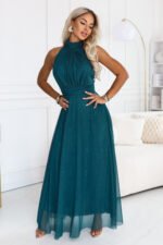 636-4 VERONICA Luxurious long gown with a glitter accent and a chic cut - green-1
