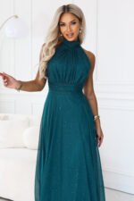 636-4 VERONICA Luxurious long gown with a glitter accent and a chic cut - green-7