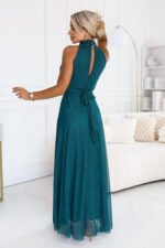 636-4 VERONICA Luxurious long gown with a glitter accent and a chic cut - green-3