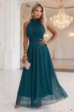 636-4 VERONICA Luxurious long gown with a glitter accent and a chic cut - green-8