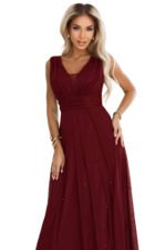 637-1 Long evening dress with a brocade accent and a deep neckline - burgundy-8