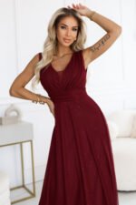 637-1 Long evening dress with a brocade accent and a deep neckline - burgundy-2