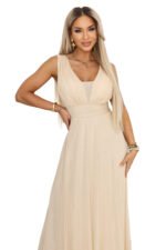 637-4 Long Maxi Dress with Glitter Shimmer and Deep Neckline - Champagne Beige-12