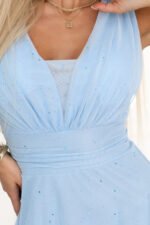 637-6 Long Evening Dress with Glitter Accent and Deep Neckline - Sky Blue-8