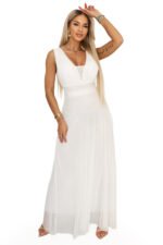 637-8 Long Maxi Dress with Glitter Accent and Deep Neckline - Ecru-10