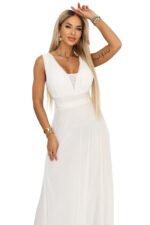 637-8 Long Maxi Dress with Glitter Accent and Deep Neckline - Ecru-12