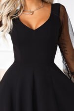 640-2 LORETTA unique long dress with tulle sleeves and neckline - black-6