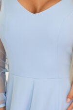 640-5 LORETTA Unique Long Dress with Tulle Sleeves and Neckline - Sky Blue-7