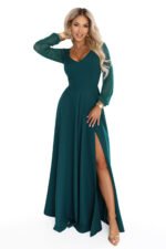 640-6 LORETTA Exceptional long dress with tulle sleeves and neckline - green-11