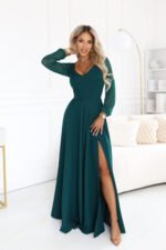640-6 LORETTA Exceptional long dress with tulle sleeves and neckline - green-9