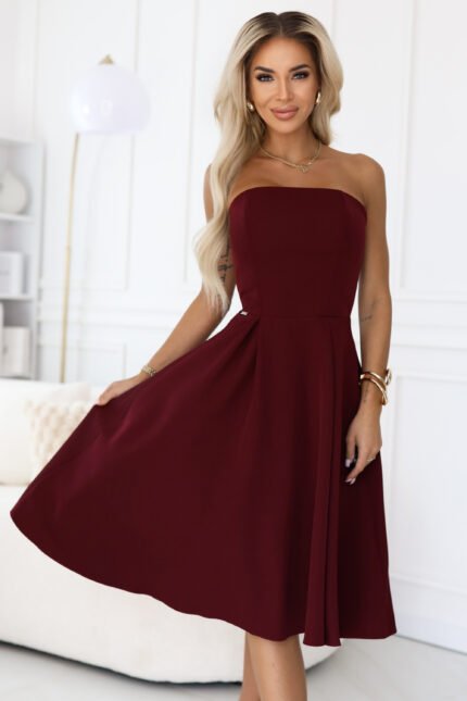641-1 VIVIENNE corset flared midi dress for special occasions - burgundy-1