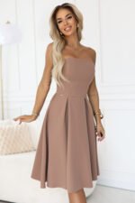 641-2 VIVIENNE corset flared midi dress for special occasions - beige-1