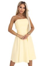 641-3 VIVIENNE Corset Flared Midi Dress with Belt - Pastel Yellow-11