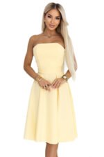 641-3 VIVIENNE Corset Flared Midi Dress with Belt - Pastel Yellow-12