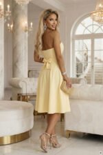 641-3 VIVIENNE Corset Flared Midi Dress with Belt - Pastel Yellow-6