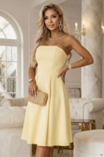 641-3 VIVIENNE Corset Flared Midi Dress with Belt - Pastel Yellow-5