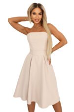 641-4 VIVIENNE Corset Flared Midi Dress with Belt - Light Beige-10