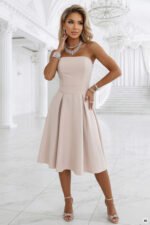 641-4 VIVIENNE Corset Flared Midi Dress with Belt - Light Beige-7