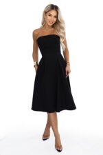 641-5 VIVIENNE Corset-style flared midi dress with a belt - black-10