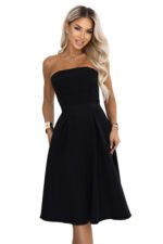 641-5 VIVIENNE Corset-style flared midi dress with a belt - black-11