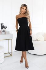 641-5 VIVIENNE Corset-style flared midi dress with a belt - black-8