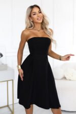 641-5 VIVIENNE Corset-style flared midi dress with a belt - black-4