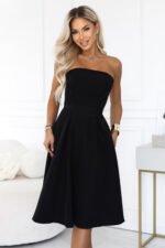641-5 VIVIENNE Corset-style flared midi dress with a belt - black-1
