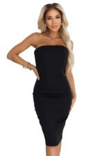 642-1 Off-the-shoulder corset midi pencil dress - black-7