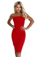 642-4 Corset-style fitted pencil midi dress with belt - deep red-10