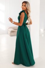643-1 Elegant evening maxi dress with a slit and roses - bottle green-3