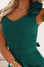 643-1 Elegant evening maxi dress with a slit and roses - bottle green-6