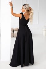 643-2 Elegant maxi evening dress with a slit and roses - classic black-3