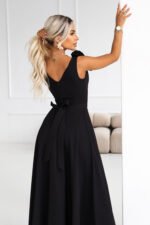 643-2 Elegant maxi evening dress with a slit and roses - classic black-6