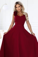 643-9 Elegant evening maxi dress with a slit and roses - burgundy-7