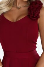 643-9 Elegant evening maxi dress with a slit and roses - burgundy-8