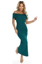 644-1 Sensual midi dress with a bow at the neckline - bottle green-9