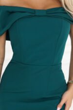 644-1 Sensual midi dress with a bow at the neckline - bottle green-8