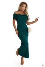 644-1 Sensual midi dress with a bow at the neckline - bottle green-11