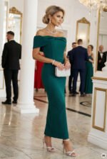 644-1 Sensual midi dress with a bow at the neckline - bottle green-7